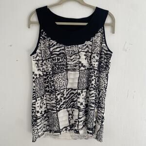 Christopher & Banks Top L Sleeveless Tank Ruffle Tiered Animal Print Blouse